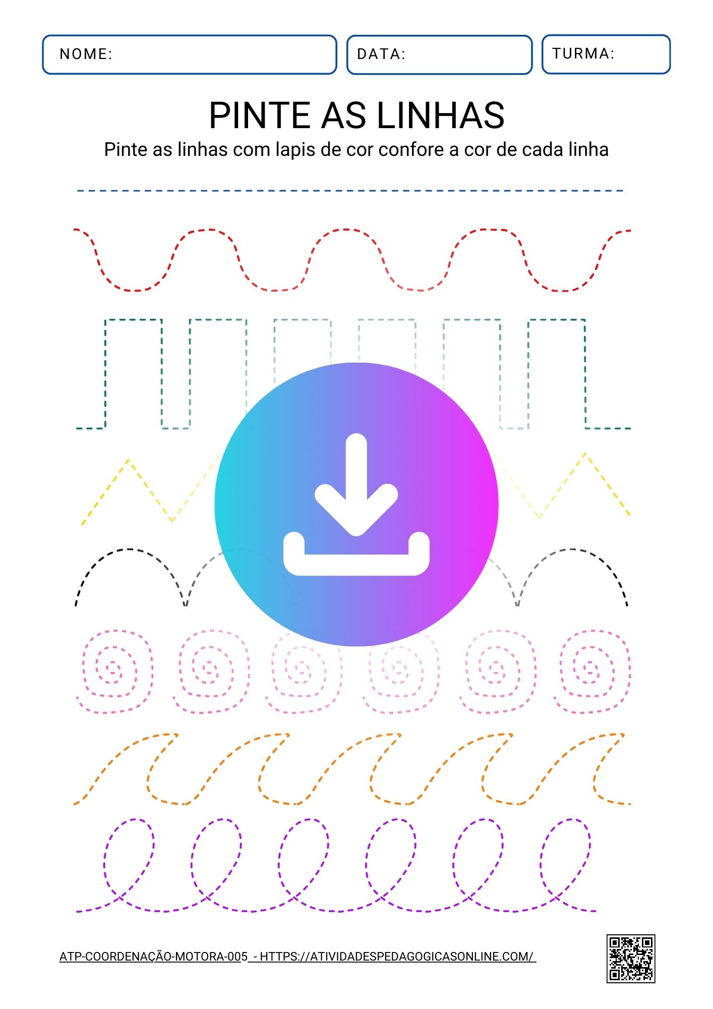 Atividade Pedagógica de Coordenação Motora - Pinte as Linhas